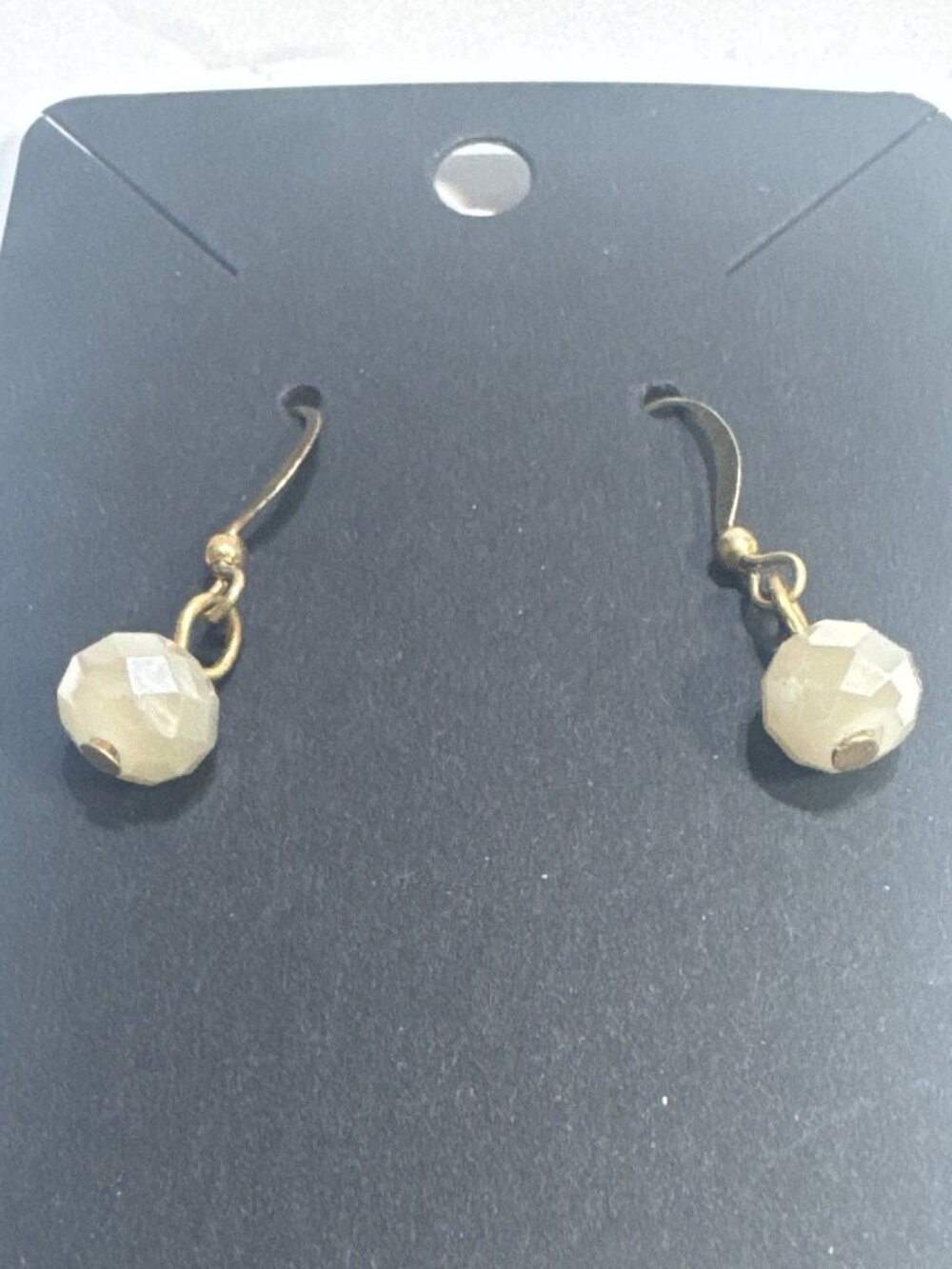 Gold Hook Beige Faceted Bead Dangle Earrings Simple Versatile Lightweight Jewelr